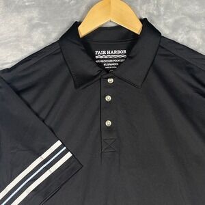 Fair Harbor Mens Performance Polo Shirt Black Striped Sleeve Recycled Stretch L